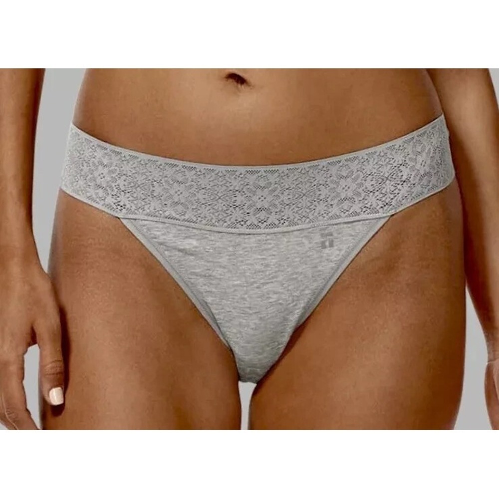 Tommy John Cool Cotton Lace Thong Panty Womens XL Heather Gray NEW